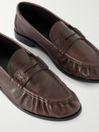 SAINT LAURENT - Le Loafer Monogram Logo-Appliquéd Full-Grain Leather Penny Loafers - Brown