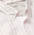 Brunello Cucinelli - Button-Down Collar Striped Cotton-Twill Shirt - Pink