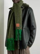 LOEWE - Fringed Leather-Trimmed Two-Tone Mohair-Blend Scarf