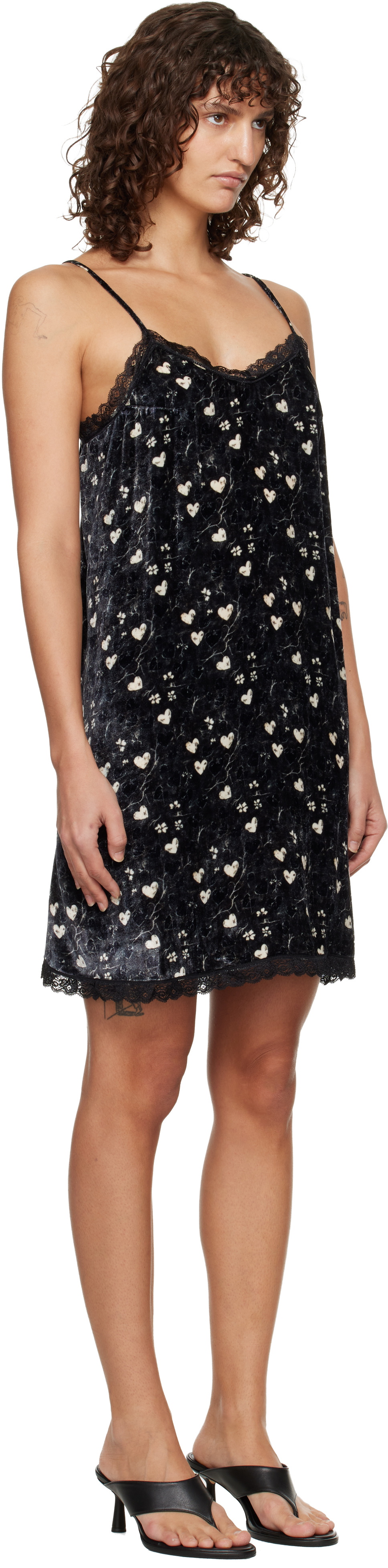 R13 Black Lace Trimmed Slip Midi Dress