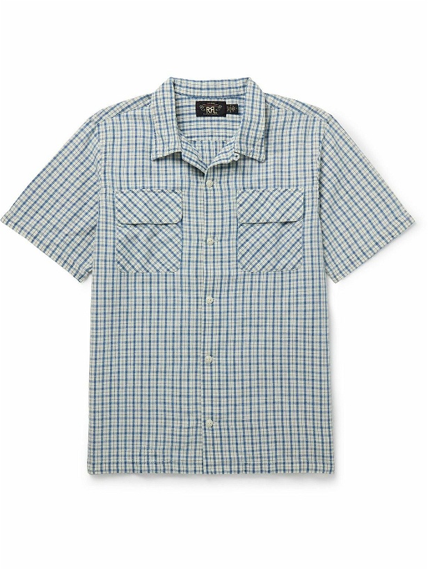 Photo: RRL - Convertible-Collar Checked Cotton and Linen-Blend Shirt - Blue