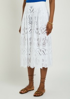 Etro Pleated Embroidered Cotton-blend Midi Skirt White