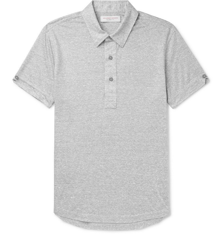 Photo: Orlebar Brown - Sebastian Slim-Fit Striped Linen-Jersey Polo Shirt - Gray