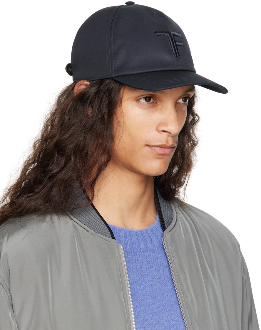 TOM FORD Navy Canvas & Smooth Leather Cap