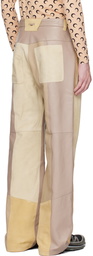 Marine Serre Beige Patchwork Leather Pants