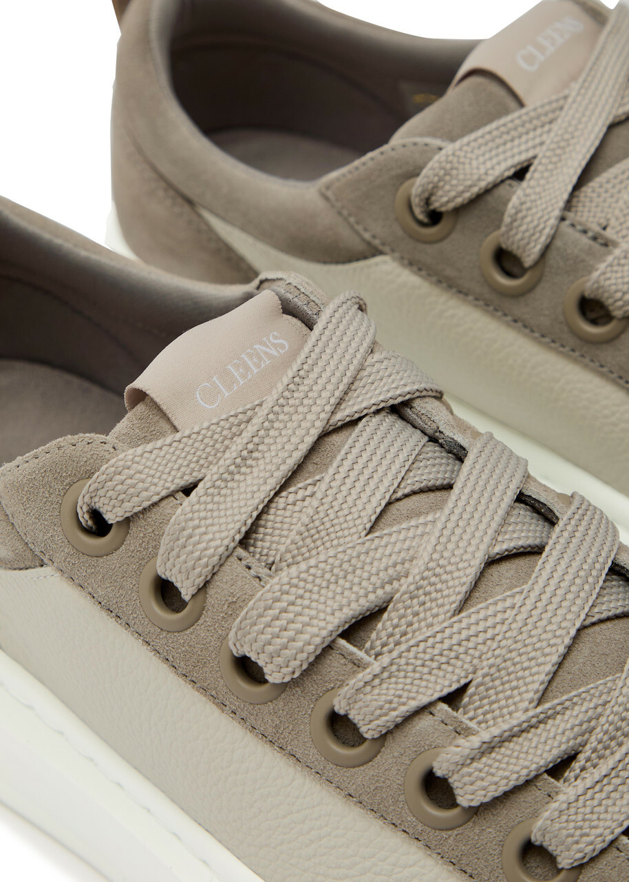 Cleens Ace Panelled Leather and Suede Sneakers Taupe