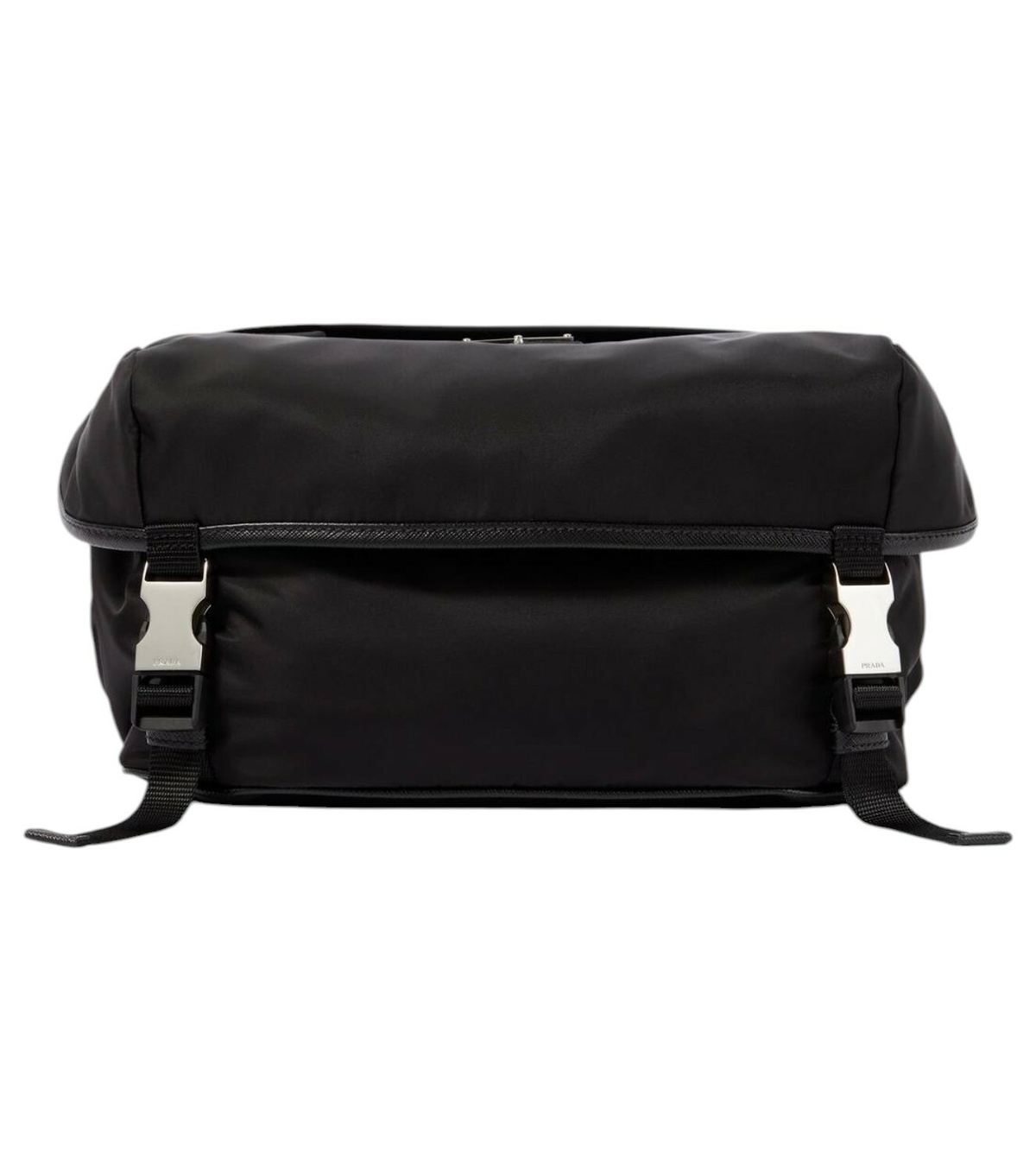 ショルダーバッグ PRADA Black Re-Nylon And Leather Crossbody Bag Prada Black Re-Nylon Brushed Leather Silver-Tone Triangle