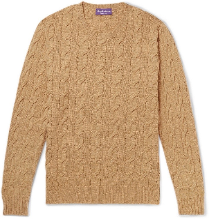 Photo: Ralph Lauren Purple Label - Cable-Knit Cashmere Sweater - Camel