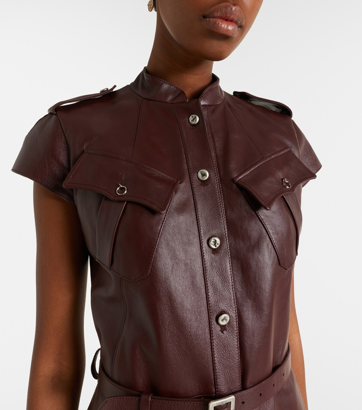 McQueen Belted leather midi dress