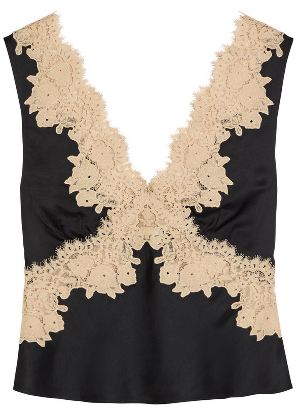 Photo: Rixo Emmie Lace-trim Satin top Black