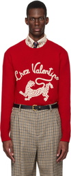 Valentino Red Wool 'Chez Valentino' Panther Embroidery Sweater