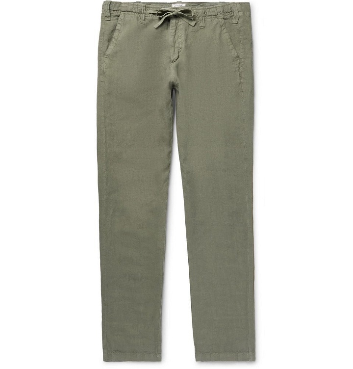 Photo: Hartford - Troy Slim-Fit Linen-Chambray Drawstring Trousers - Men - Sage green