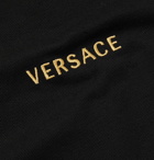 Versace - Contrast-Tipped Embroidered Cotton-Piqué Polo Shirt - Black