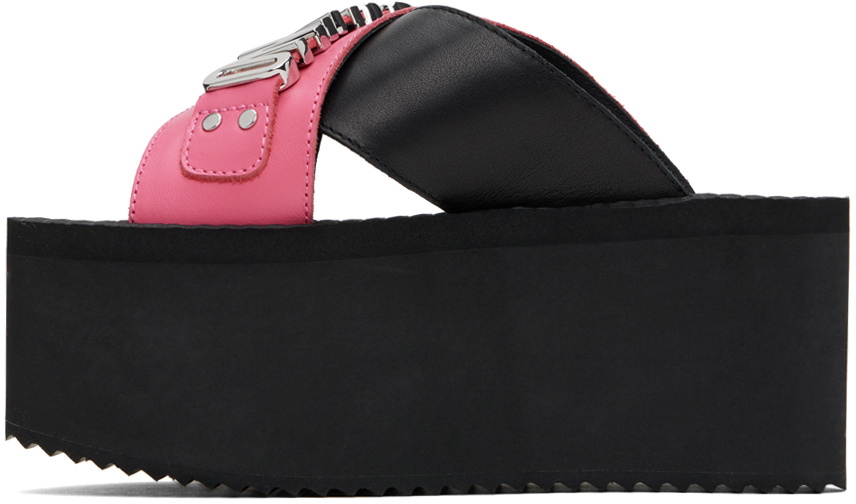Moschino Black & Pink Logo Lettering Wedge Sandals