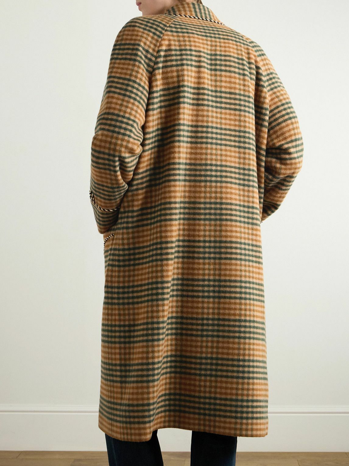 CELINE - Double-Breasted Checked Wool Coat - Brown