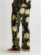 Endless Joy - Epiphyllum Straight-Leg Printed TENCEL and Cotton-Blend Trousers - Black