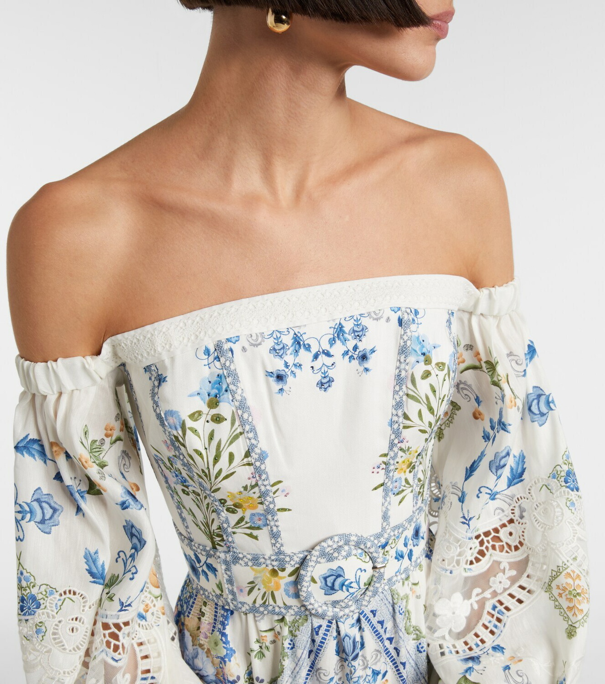 Camilla Floral off-shoulder linen and silk maxi dress