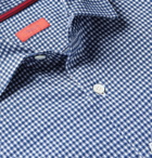 Isaia - Slim-Fit Micro-Checked Cotton Shirt - Blue