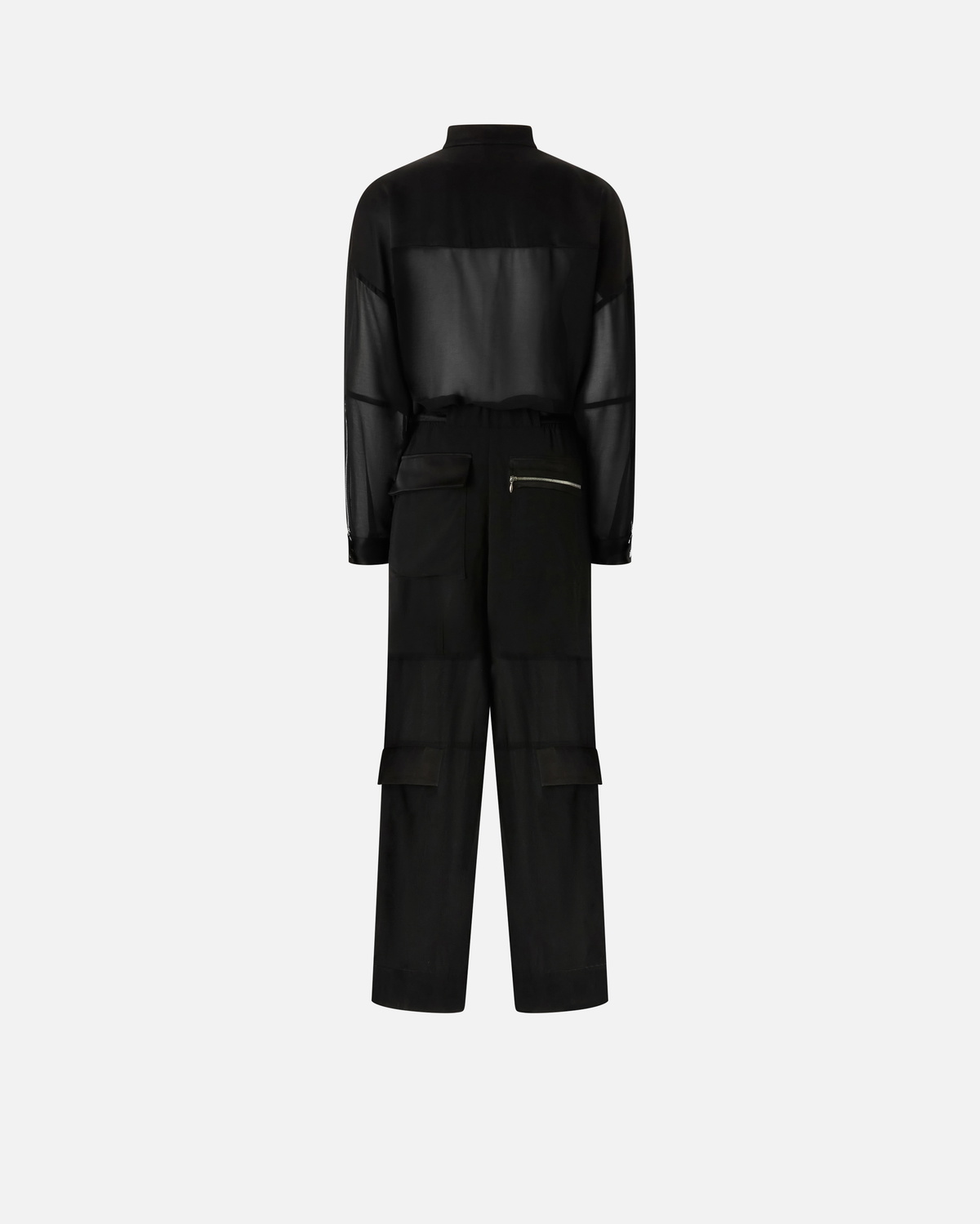 Pinko Cargo Jumpsuit In Georgette And Shiny Satin Limo Black