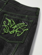 Acne Studios - Lorgata Wide-Leg Panelled Logo-Embroidered Leather Trousers - Black