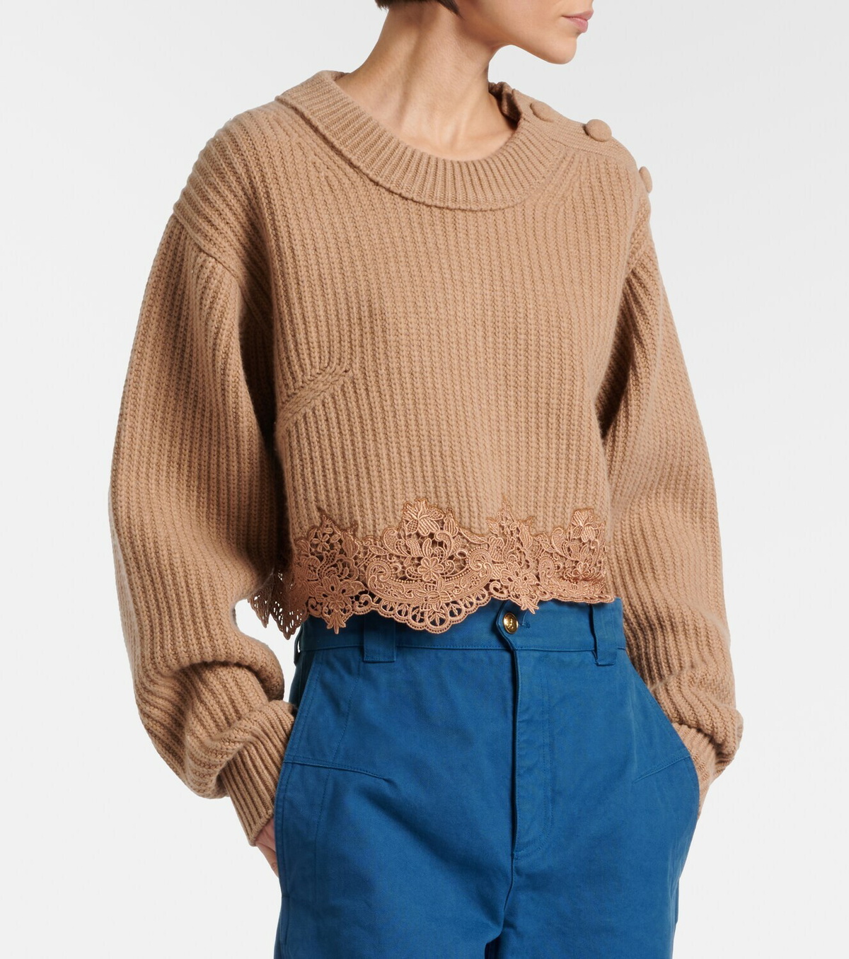 Chloé Lace-trimmed wool and cashmere sweater