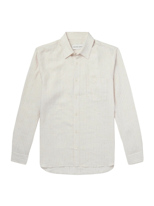 Photo: Frescobol Carioca - Telles Striped Linen Shirt - White