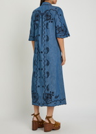 Zimmermann Aster Embroidered Denim Midi Dress Blue
