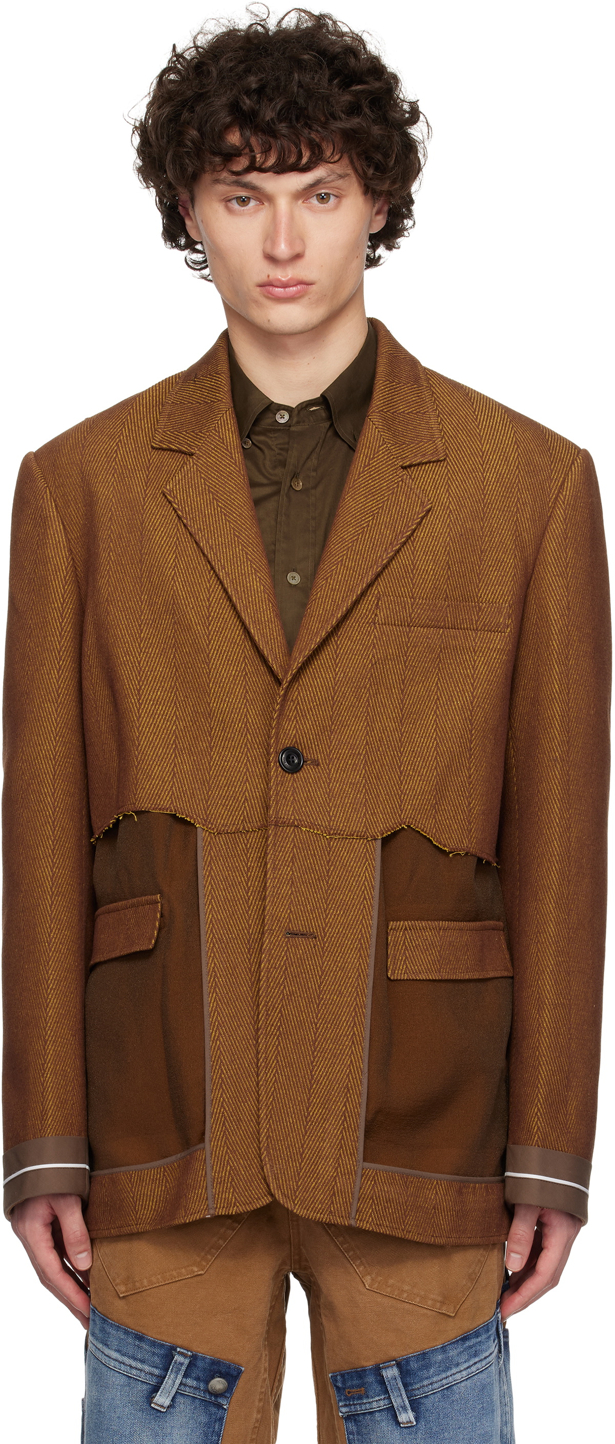 [ANDERSSON BELL] INSIDE OUT BROWN SHEER JACKET/追跡付 Andersson Bell Yellow & Brown Check Jacket Andersson Bell