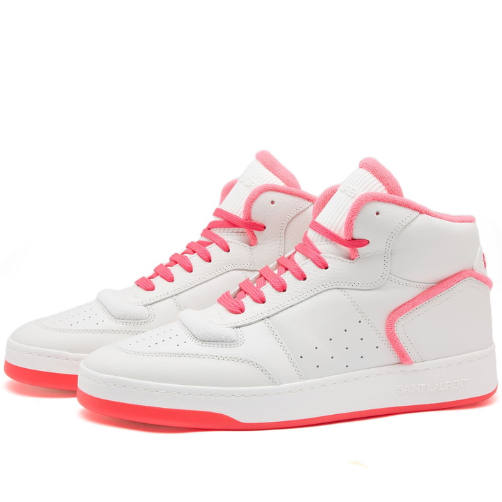 Photo: Saint Laurent Men's Sl-80 Mid Top Sneakers in White/Pink