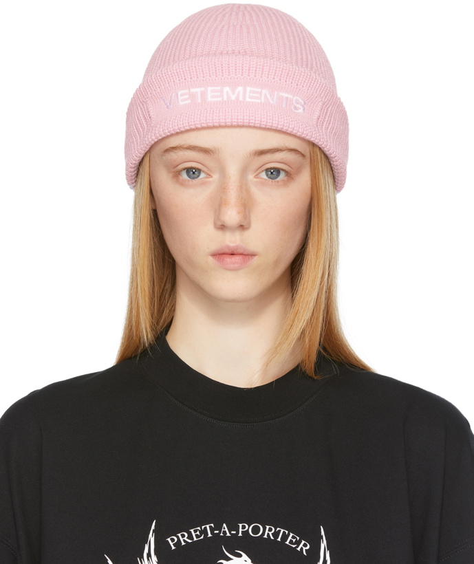 Photo: VETEMENTS Pink Wool Logo Beanie