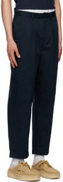 Noah Navy Double-Pleat Trousers