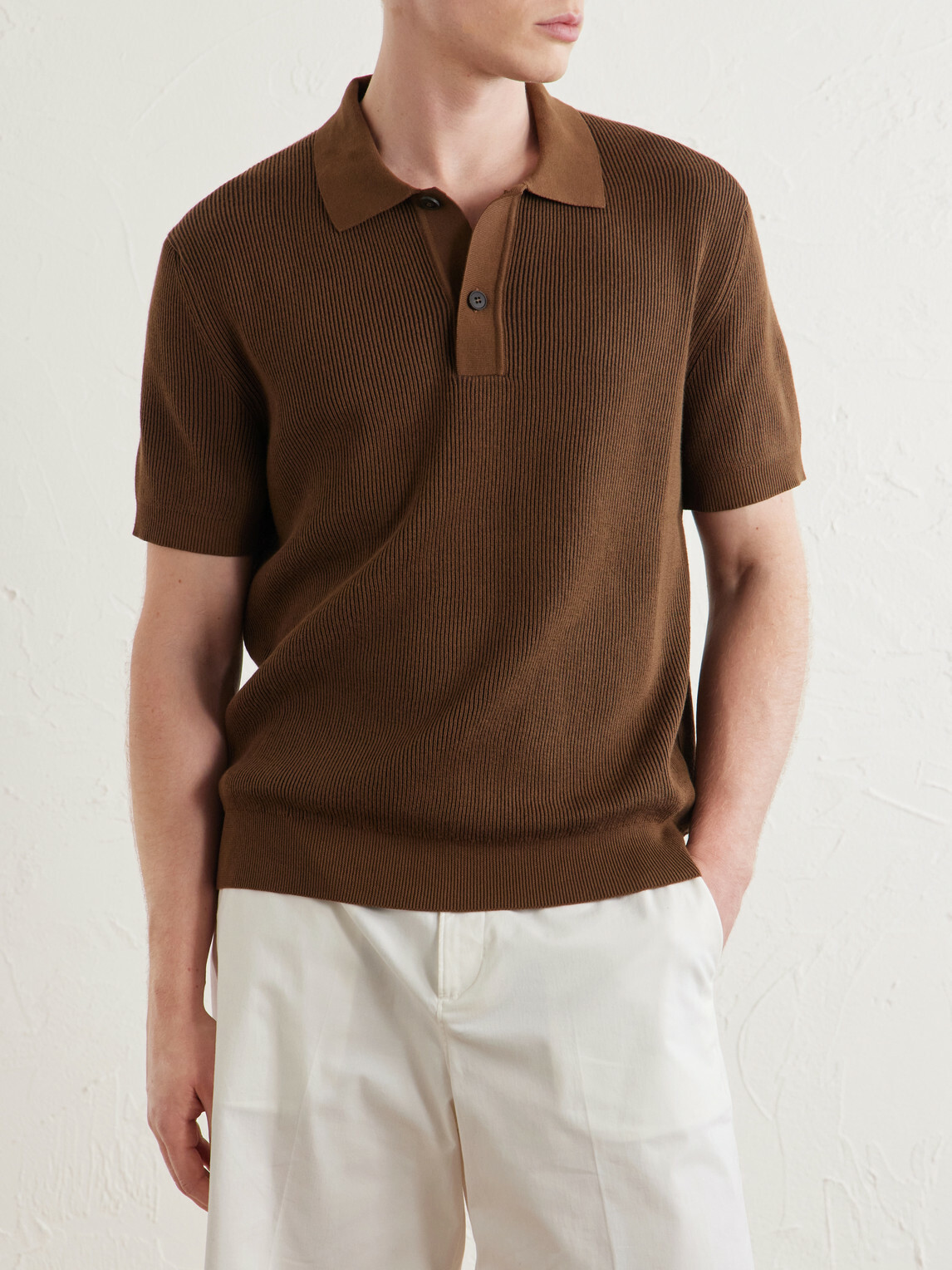 Sunspel - Ribbed Cotton Polo-Shirt - Brown