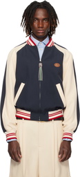 Valentino Navy & Beige 'Le Chat De La Maison' Patch Bomber Jacket