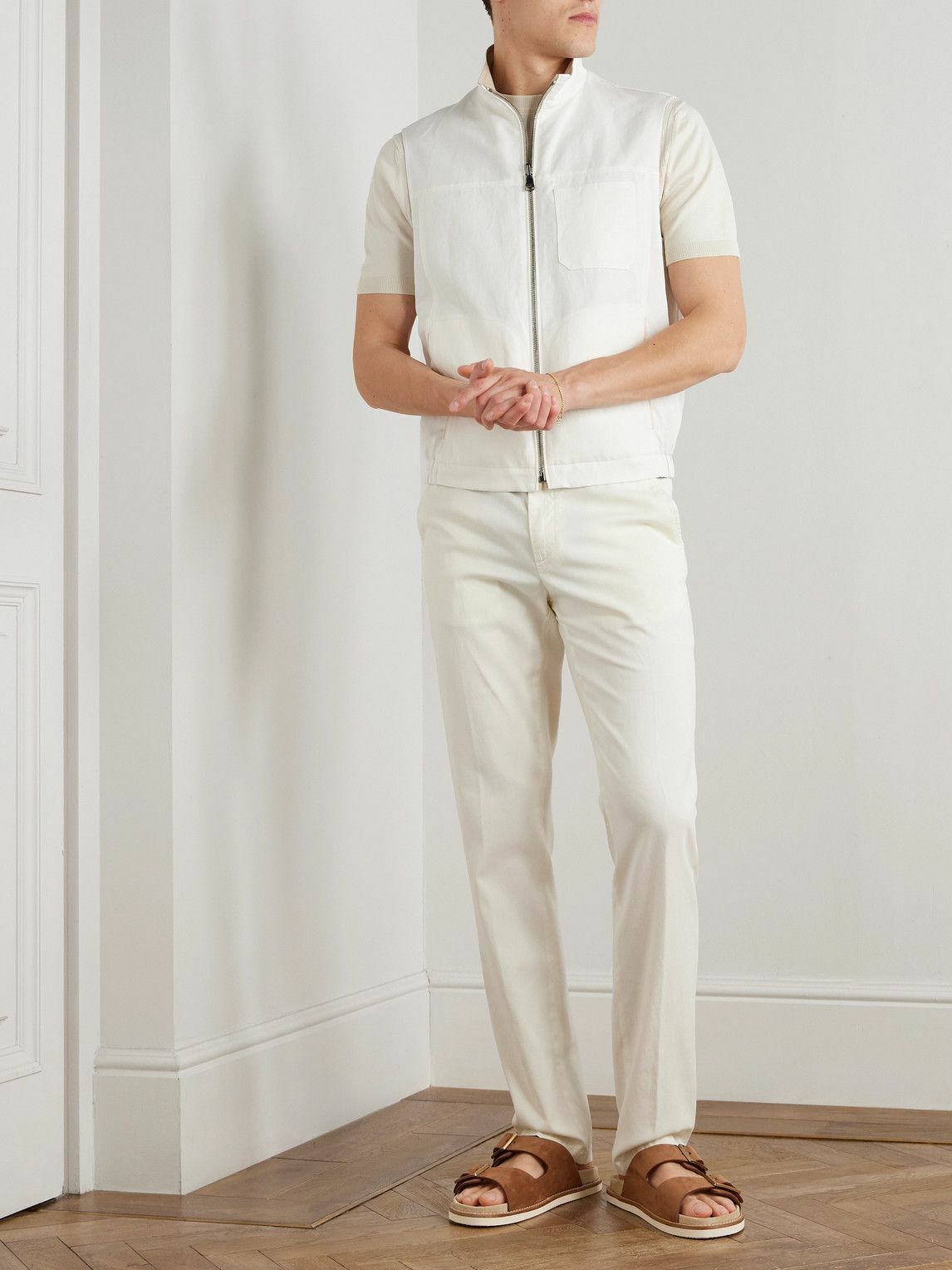 Canali - Reversible Linen and Silk-Blend Zip-Up Gilet - White