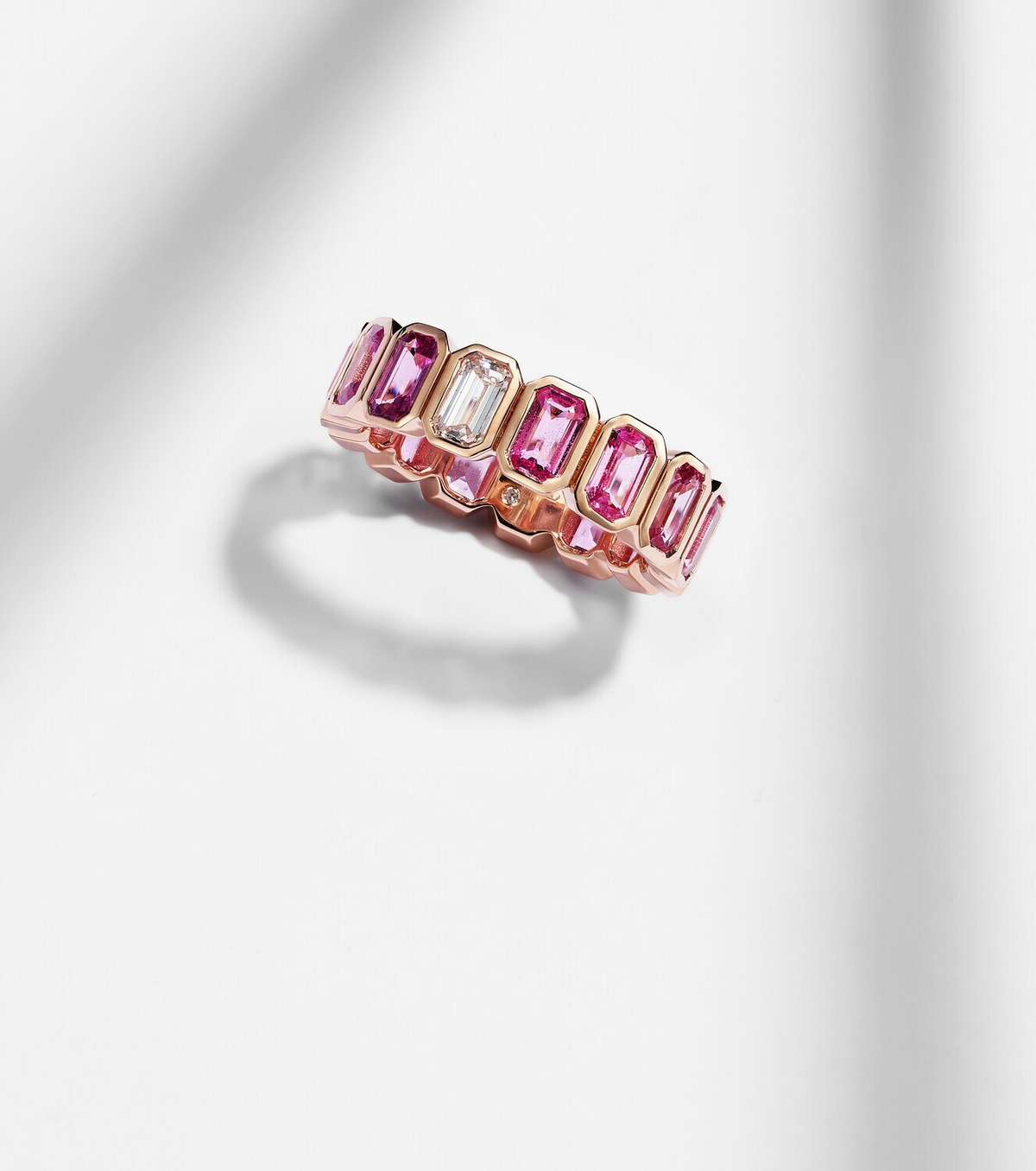 Shay Jewelry 18kt rose gold ring with pink sapphires and diamond