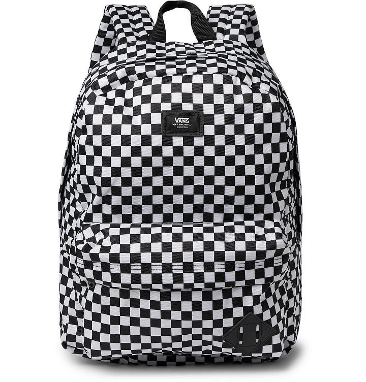 Photo: Vans - Logo-Appliquéd Leather-Trimmed Checkerboard Nylon Backpack - Black