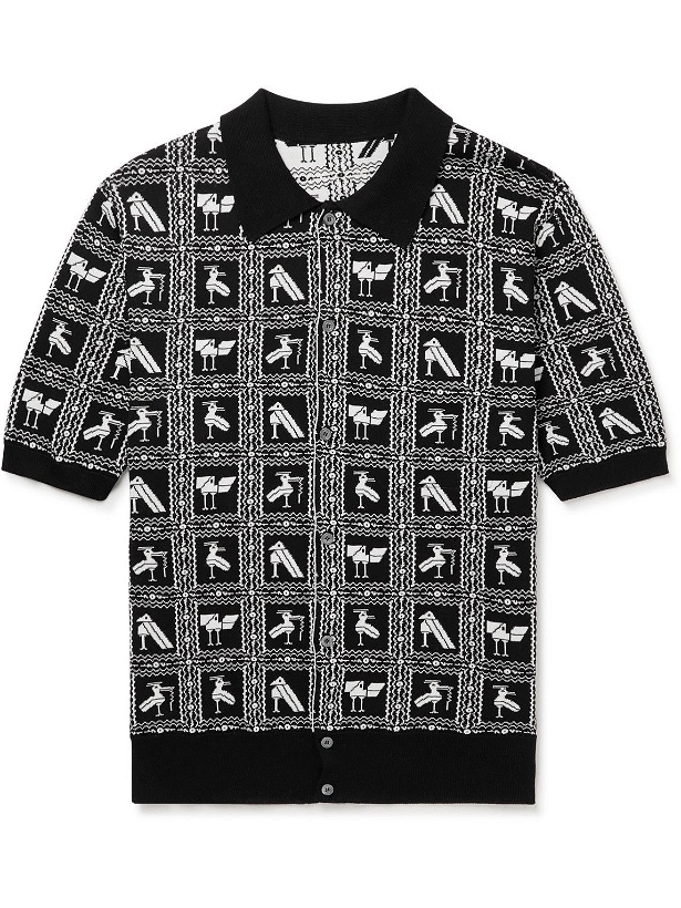 Photo: 4SDesigns - Cotton-Jacquard Polo Shirt - Black