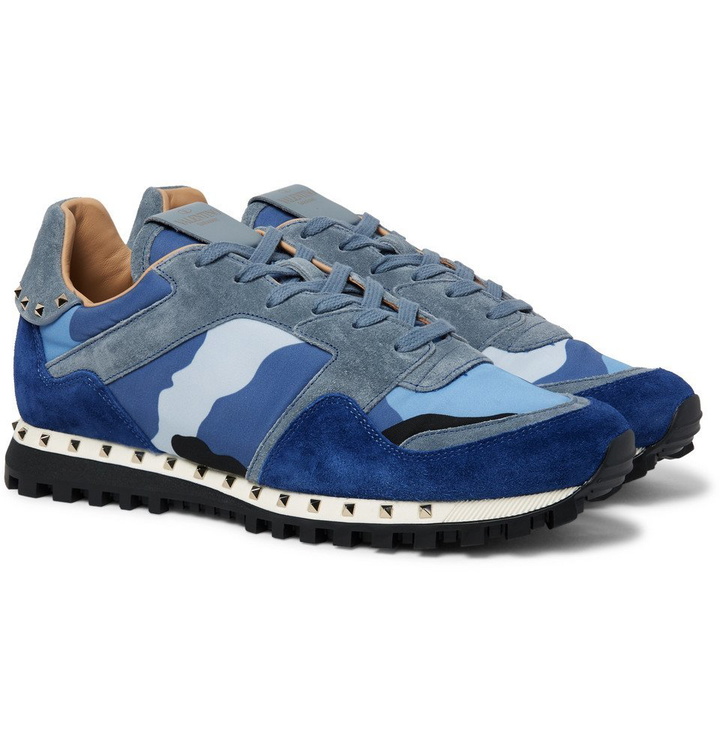 Photo: Valentino - Valentino Garavani Rockstud Suede and Camouflage-Print Shell Sneakers - Men - Royal blue