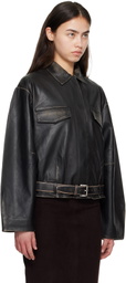 St. Agni Black Brushed Belted Leather Jacket