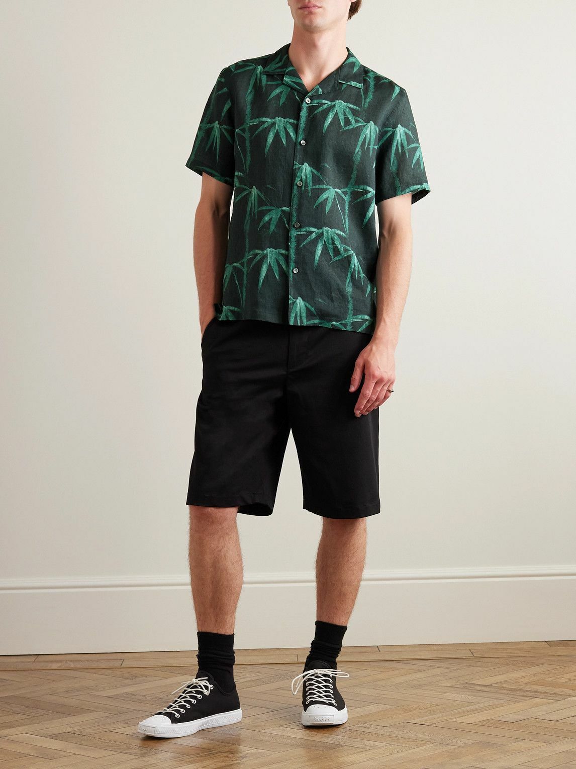 Theory - Irving Camp-Collar Printed Linen Shirt - Black