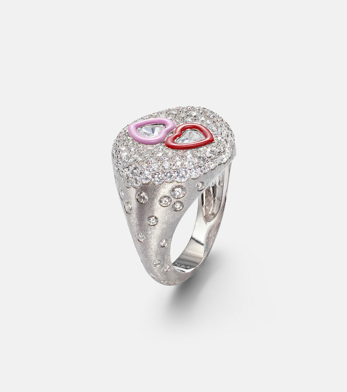 Kamyen 18kt white gold ring with diamonds and enamel