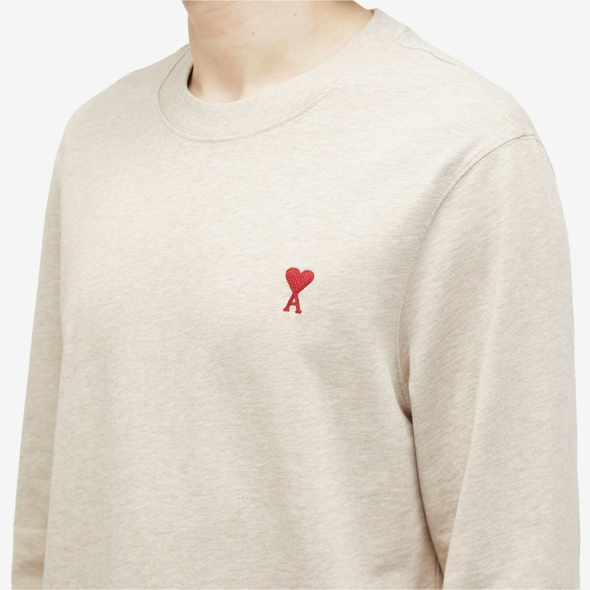AMI Paris Men's Long Sleeve Small A Heart T-Shirt in Heather Light Beige