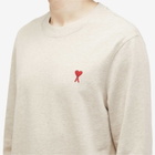 AMI Paris Men's Long Sleeve Small A Heart T-Shirt in Heather Light Beige