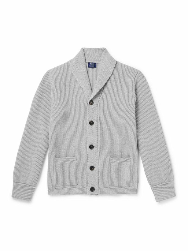 Photo: William Lockie - Duncan Shawl-Collar Ribbed Merino Wool and Cashmere-Blend Cardigan - Gray
