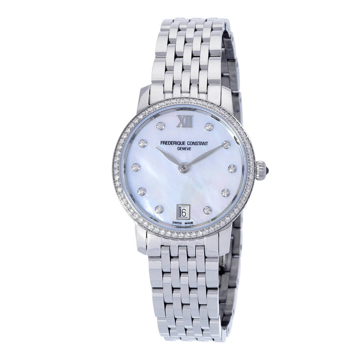Photo: Frederique Constant Slimline Quartz Diamond White Mother of Pearl Dial Ladies Watch FC-220MPWD1SD26B