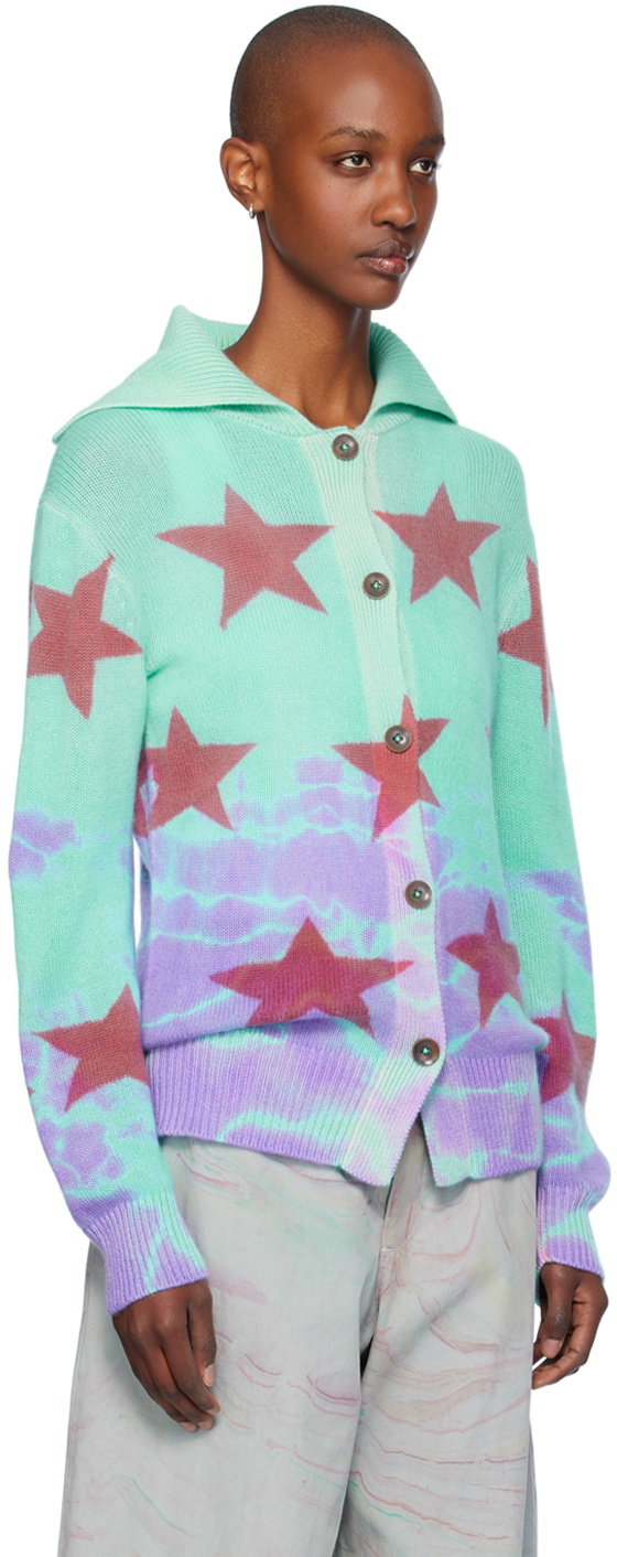 The Elder Statesman Blue Star Dye Collar Cardigan