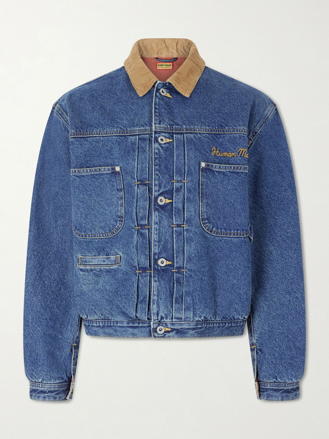Human Made - Corduroy-Trimmed Logo-Embroidered Denim Jacket - Blue