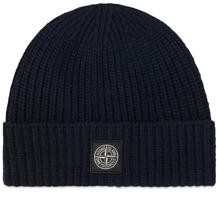 Photo: Stone Island Men's Knitted Patch Beanie in Navy