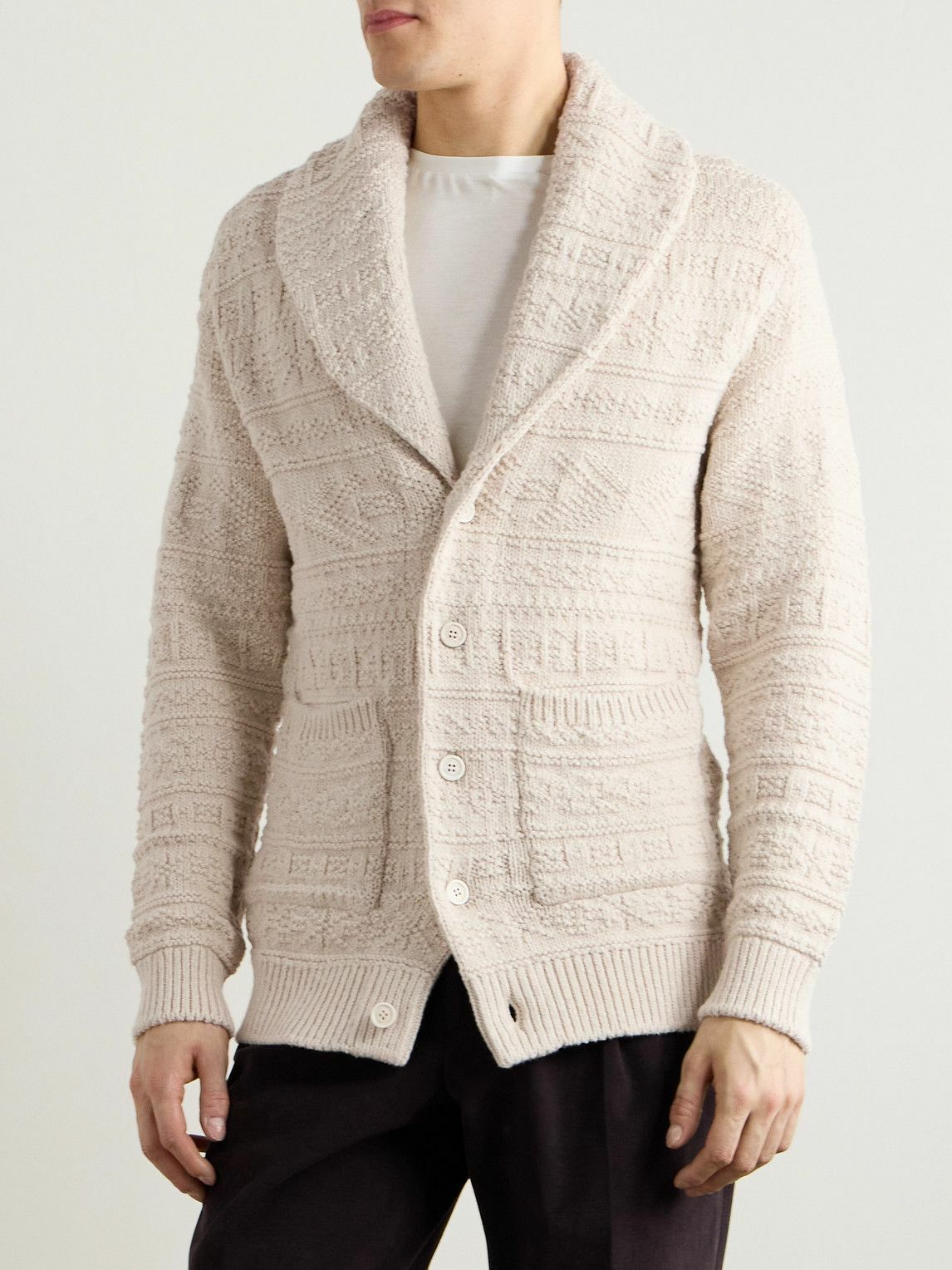 Ralph Lauren Purple label - Shawl-Collar Textured Cotton and Wool-Blend Cardigan - Neutrals