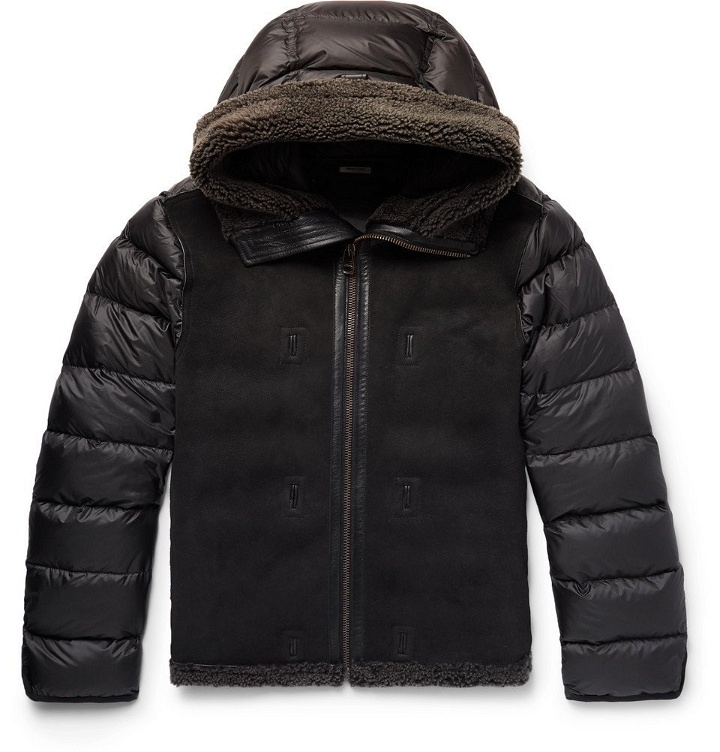 Photo: Ten C - Grosgrain-Trimmed Shearling and Quilted Nylon Hooded Down Jacket Liner - Men - Dark gray